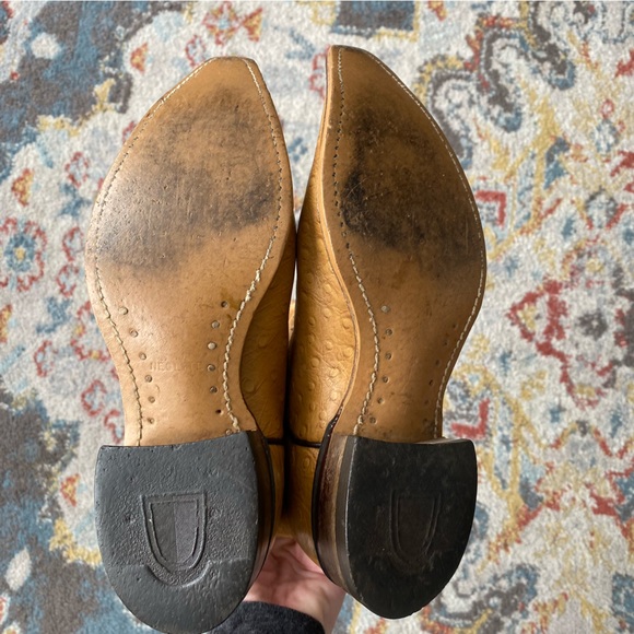 Vintage ACME Ostrich Grain Tan Leather Cowboy Boots, Size 6 - Picture 8 of 8